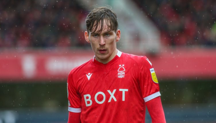 James Garner playing for Nottingham Forest, Nottingham, The City Ground, 9 April 2022.
