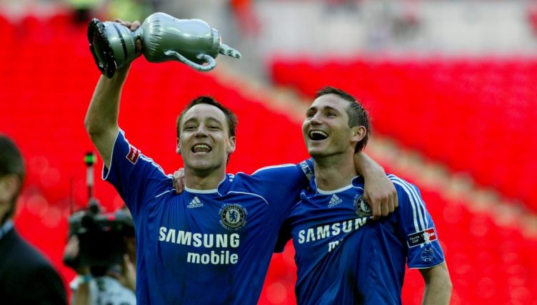 Chelsea's John Terry and Frank Lampard celebrate victory over Manchester United at Wembley Stadium, London, May 2007.