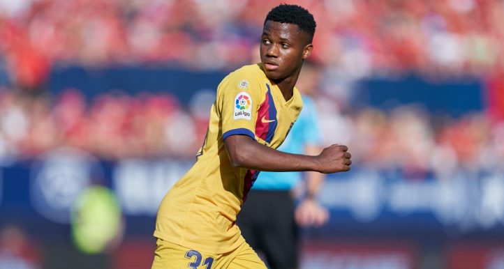 Barcelona's Ansu Fati during their draw with Osasuna at El Sadar Stadium, Pamplona, August 2019.