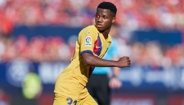 Barcelona's Ansu Fati during their draw with Osasuna at El Sadar Stadium, Pamplona, August 2019.