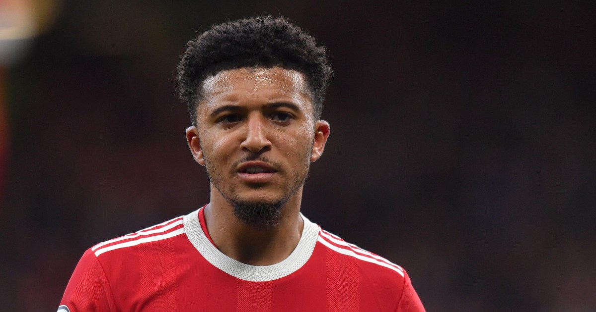 Jadon Sancho playing for Manchester United against Leicester, Manchester, Old Trafford, 2 April 2022.