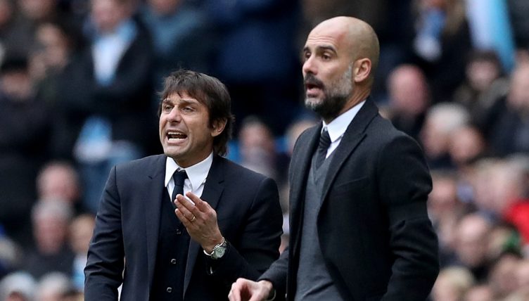 Manchester City manager Pep Guardiola and Chelsea manager Antonio Conte during the Premier League match at the Etihad Stadium, Manchester. 03 December 2016.