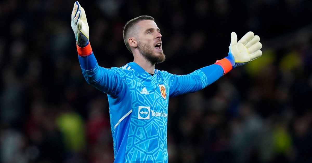 Manchester United's David de Gea salutes the home fans during their Europa League victory over Omonia at Old Trafford, Manchester, October 2022.
