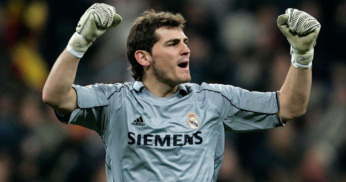 Iker Casillas celebrates a goal for Real Madrid at Santiago Bernabeu, Madrid, Spain. The goalkeeper is widely regarded as one of the best of all-time.
