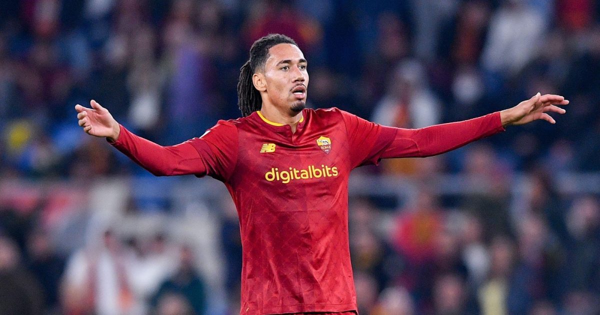Roma defender Chris Smalling protests during their Serie A match against Lazio at Stadio Olimpico, Rome, November 2022.