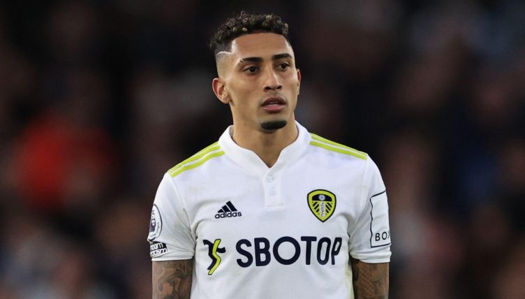 Leeds United's Raphinha playing in the PremierLeague. Elland Road, January 2022.