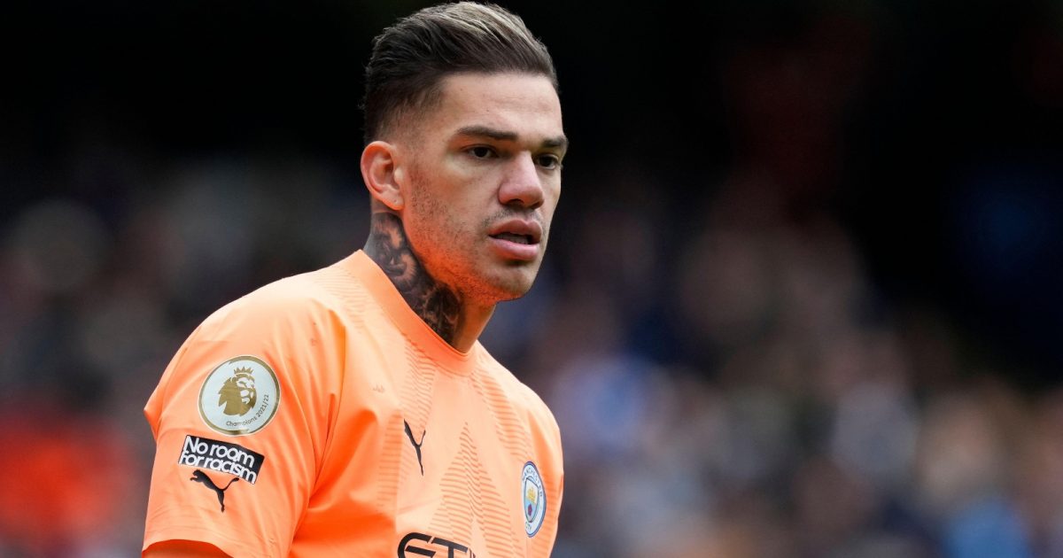 Ederson during the Premier League match between Manchester City and Newcastle United at Etihad Stadium, Manchester, March 2023.