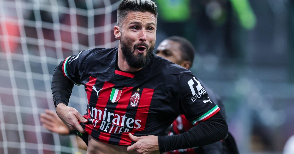 AC Milan's Olivier Giroud celebrates scoring during their Serie A victory over Spezia at San Siro, Milan, November 2022.