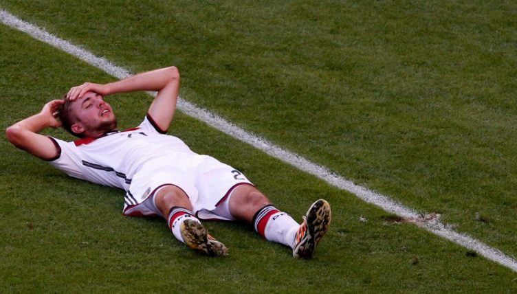 Germany's Christoph Kramer after getting injured in the 2014 World Cup final v Argentina at the Maracana stadium in Rio de Janeiro July 13, 2014.