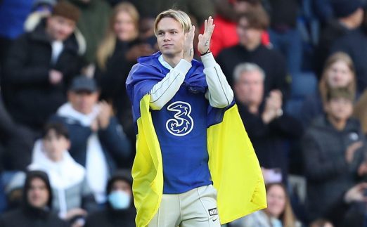 15th January 2023; Stamford Bridge, Chelsea, London, England: Premier League Football, Chelsea versus Crystal Palace; Chelsea new £88.5 million signing Mykhailo Mudryk being introduced to the crowd at half time.