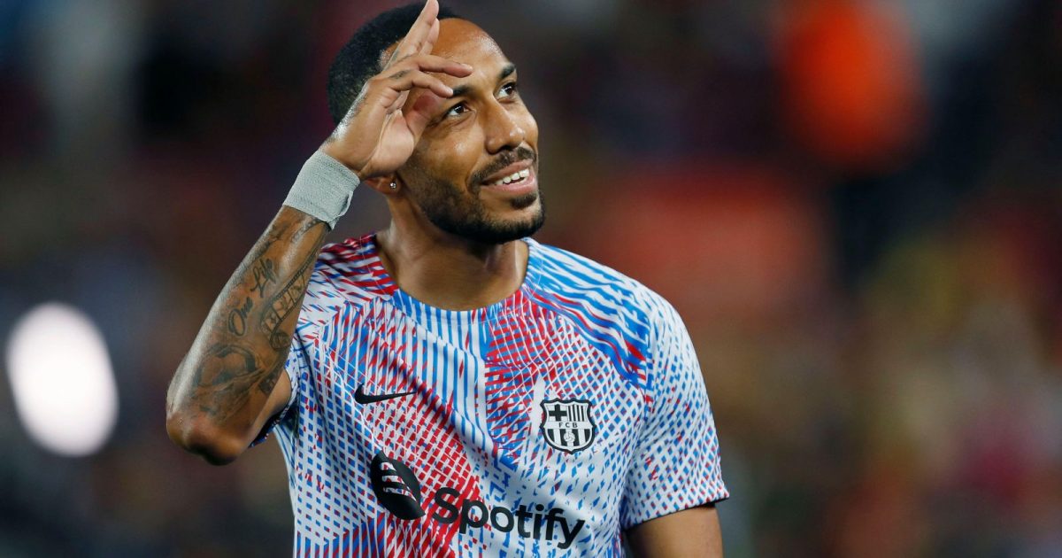 Barcelona's Pierre-Emerick Aubameyang before the friendly match between FC Barcelona and Manchester City at Camp Nou in Barcelona, Spain. 24 August 2022.