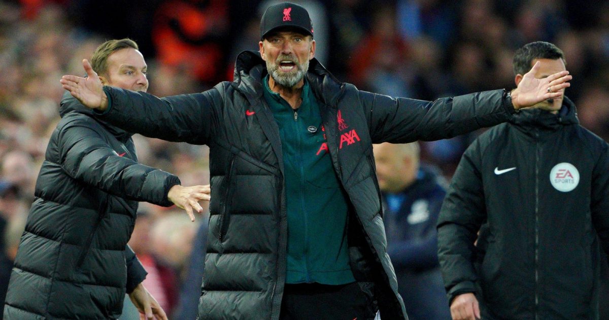 Jurgen Klopp appeals during the Premier League match between Liverpool and Manchester City at Anfield, Liverpool, October 2022.