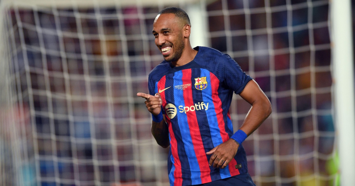 FC Barcelona v Pumas UNAM Pierre-Emerick Aubameyang (17) of FC Barcelona celebrates scoring his team's fifth goal during the match between FC Barcelona and Pumas UNAM corresponding to the Joan Gamper trophy at Camp Nou Stadium in Barcelona, Spain. 07 August 2022.