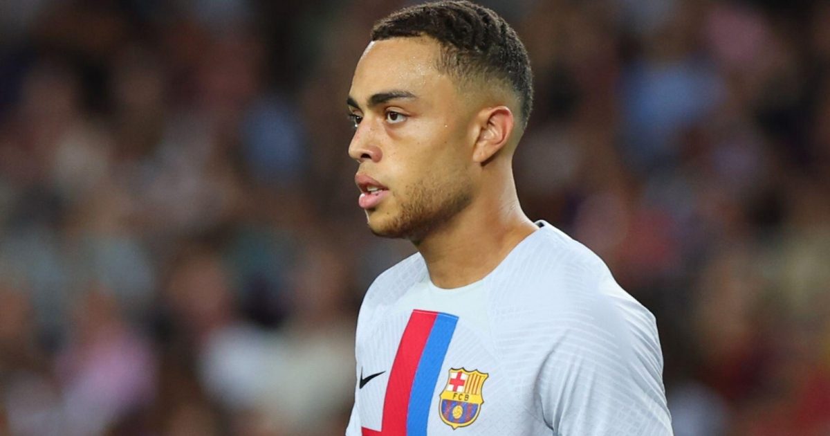 Sergino Dest of FC Barcelona during the benefic friendly match to raise funds for ELA between FC Barcelona and Manchester City at Spotify Camp Nou in Barcelona, Spain, August 2022.