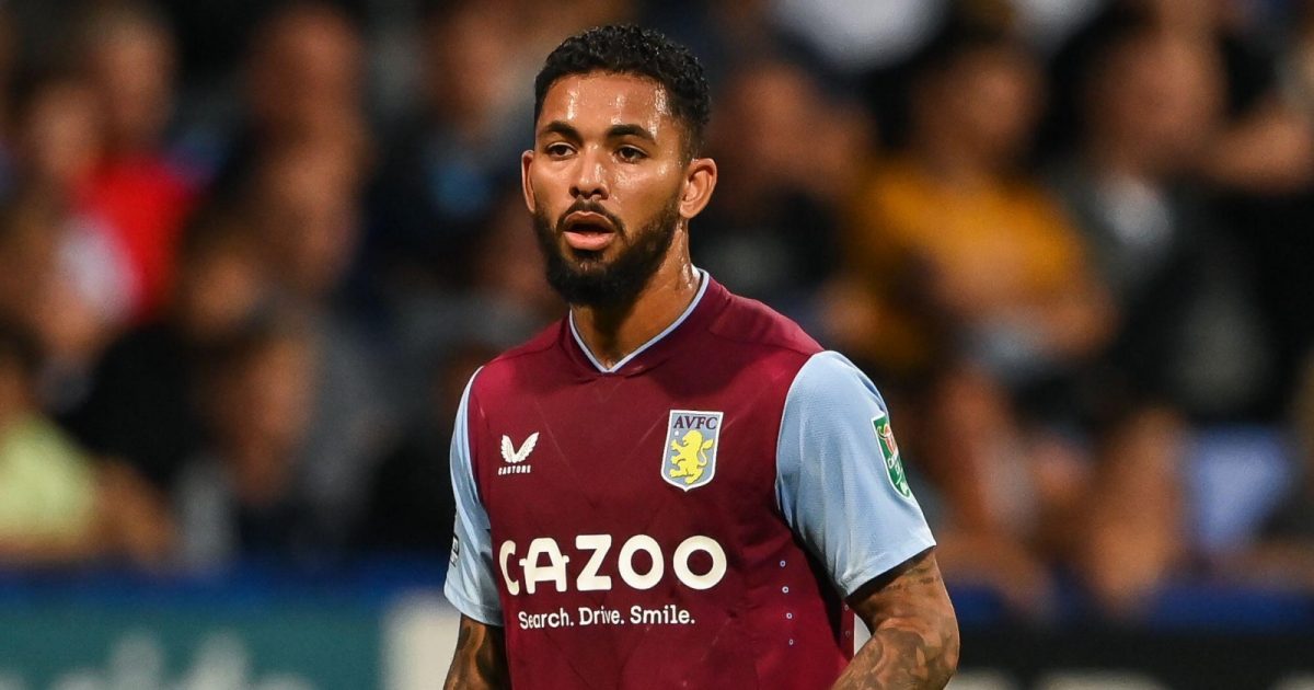 Aston Villa midfielder Douglas Luiz looks on during their League Cup victory over Bolton Wanderers at University of Bolton Stadium, Bolton, August 2022.
