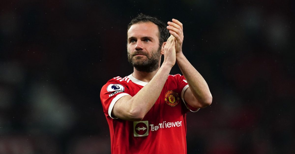Manchester United's Juan Mata applauds the home supporters on his final appearance at Old Trafford, Manchester, May 2022.