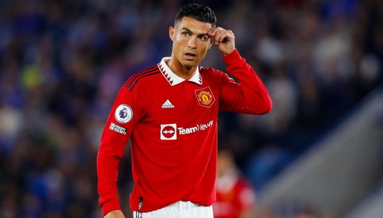 Manchester United's Cristiano Ronaldo looks on during their Premier League victory against Leicester City at King Power Stadium, Leicester, September 2022.