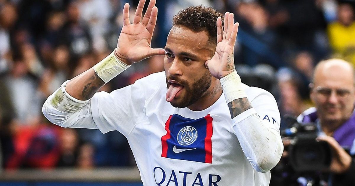NEYMAR JR of PSG celebrates during the Ligue 1 match between Paris Saint-Germain and Stade Brestois on September 10, 2022 at Parc des Princes stadium in Paris, France