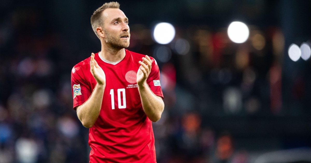 Denmark midfielder Christian Eriksen applauds the supporters after their UEFA Nations League victory over France at Parken Stadion, Copenhagen, September 2022.