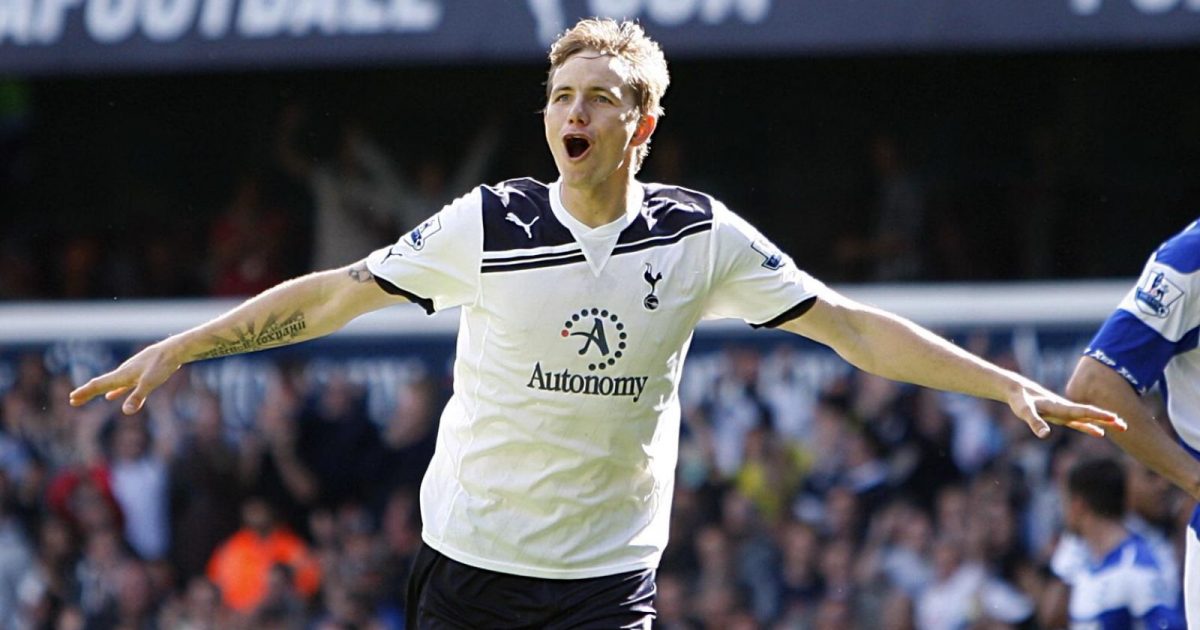 Tottenham Hotspur's Roman Pavlyuchenko (left) celebrates scoring against Birmingham City in the Premier League game at White Hart Lane, London. May 22 2011.