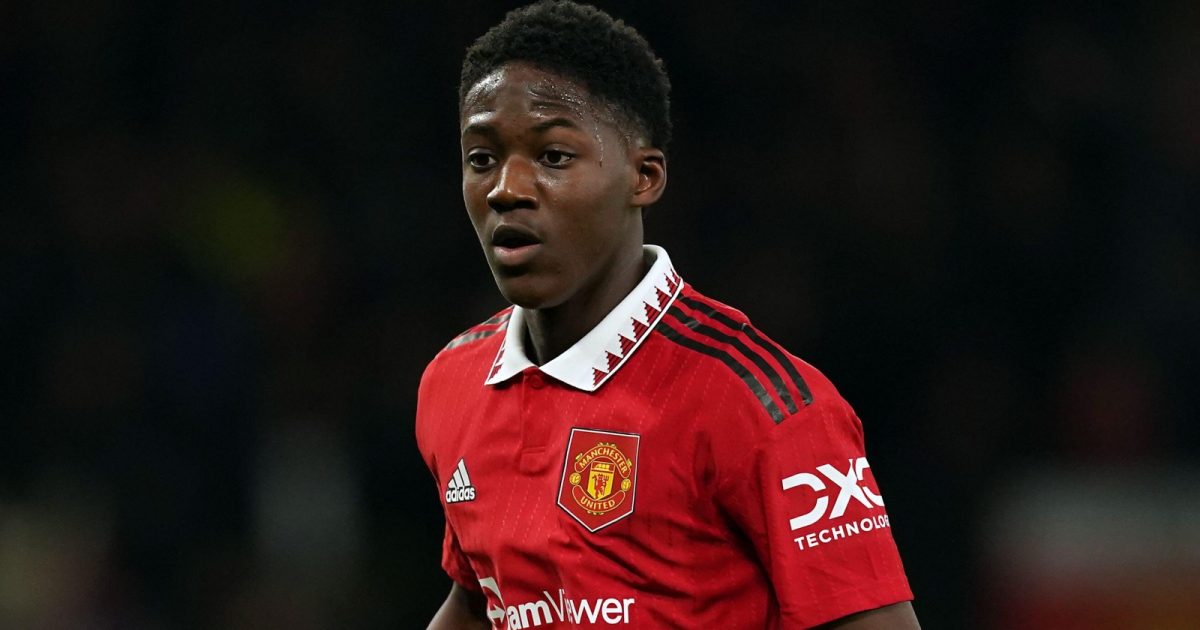 Kobbie Mainoo during the League Cup match between Manchester United and Charlton Athletic at Old Trafford, Manchester, December 2022.
