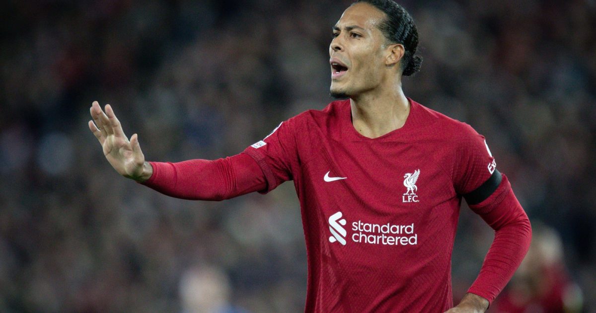 Liverpool defender Virgil van Dijk commands his side during their UEFA Champions League victory over Rangers at Anfield, Liverpool, October 2022.