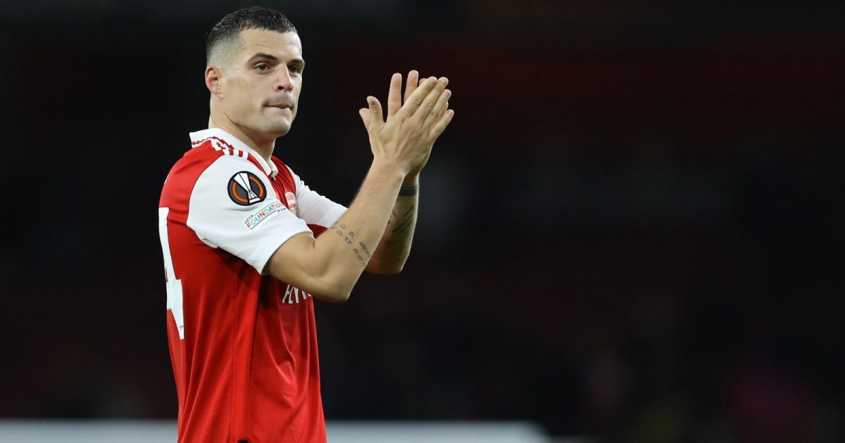 London, England, 20th October 2022. Granit Xhaka of Arsenal applauds the fans after the UEFA Europa League match at the Emirates Stadium, London.