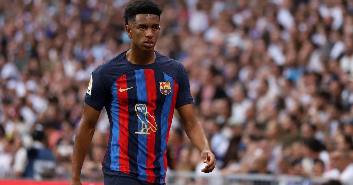 Alejandro Balde (FC Barcelona) looks during the La Liga Santander between Real Madrid and FC Barcelona at Santiago Bernabeu on 16 October 2022 in Barcelona.
