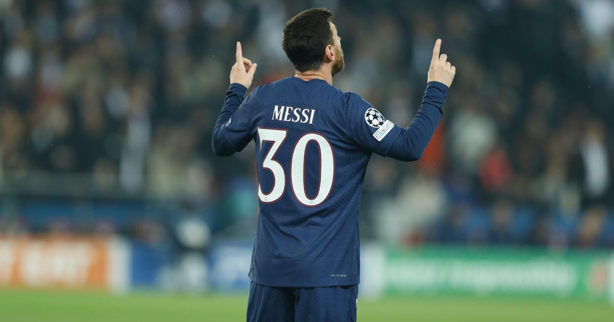PSG forward Lionel Messi celebrates after scoring against Maccabi Haifa at Parc des Princes, Paris, October 2022.