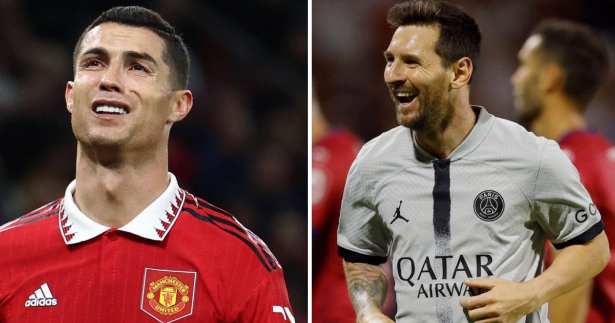 Man Utd forward Cristiano Ronaldo (left) and PSG attacker Lionel Messi (right), pictured during the 2022-23 season