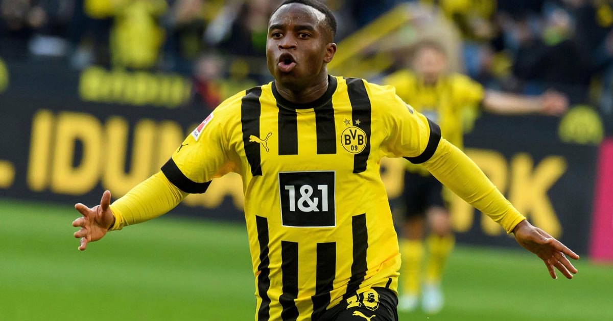 Youssoufa MOUKOKO (DO) rejoices over his goal to 1:0 for Borussia Dortmund