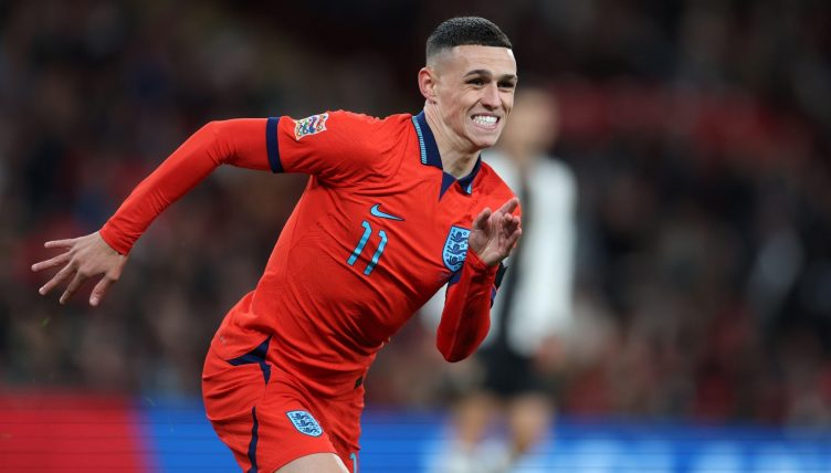 England's Phil Foden chases the ball during their UEFA Nations League match against Germany at Wembley Stadium, London, September 2022.