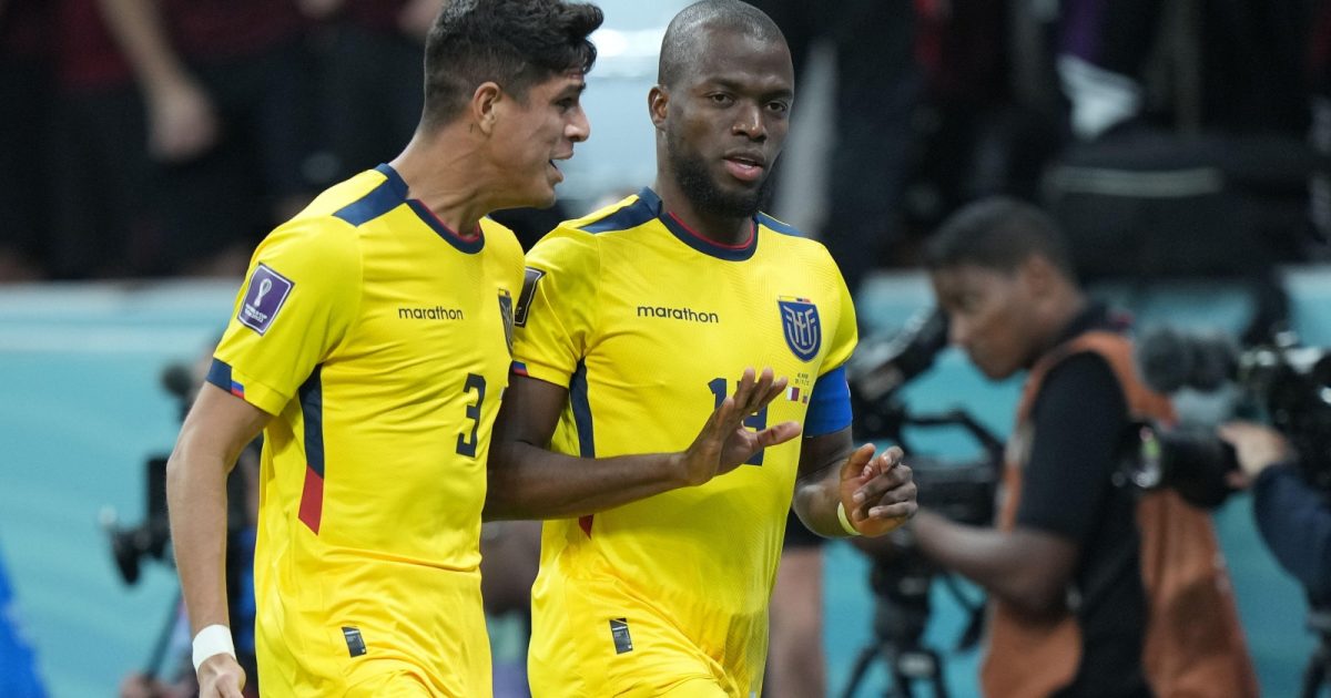 Enner Valencia celebrates scoring in the FIFA World Cup match between Qatar and Ecuador at Al Bayt Stadium, Al Khor, Qatar, November 2022.