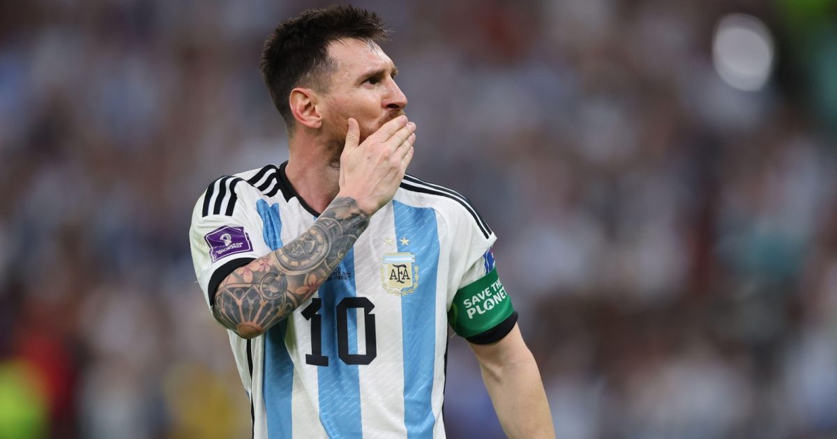 Lionel Messi salutes the fans during Argentina's World Cup victory over Mexico at Lusail Stadium, Lusail, Qatar, November 2022.