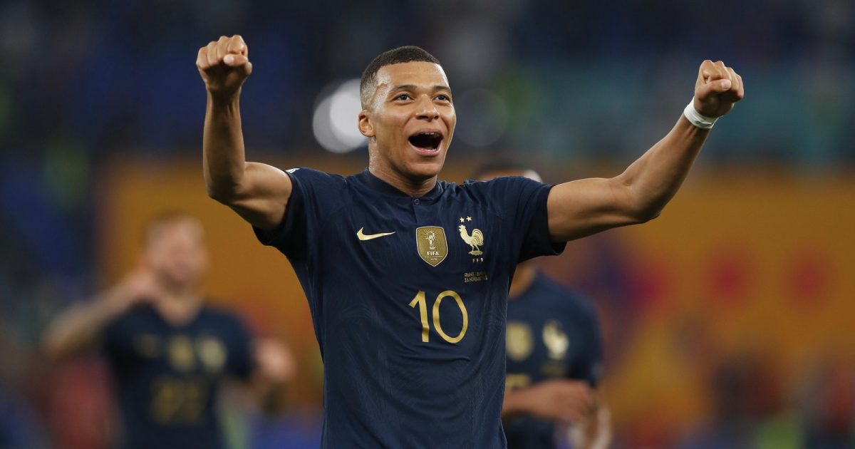 Kylian Mbappe celebrates after France's World Cup victory over Denmark at Stadium 974, Doha, Qatar, November 2022.