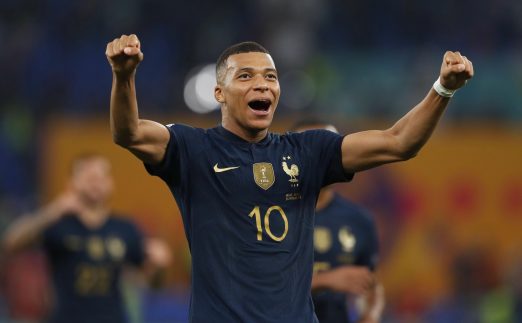 Kylian Mbappe celebrates after France's World Cup victory over Denmark at Stadium 974, Doha, Qatar, November 2022.