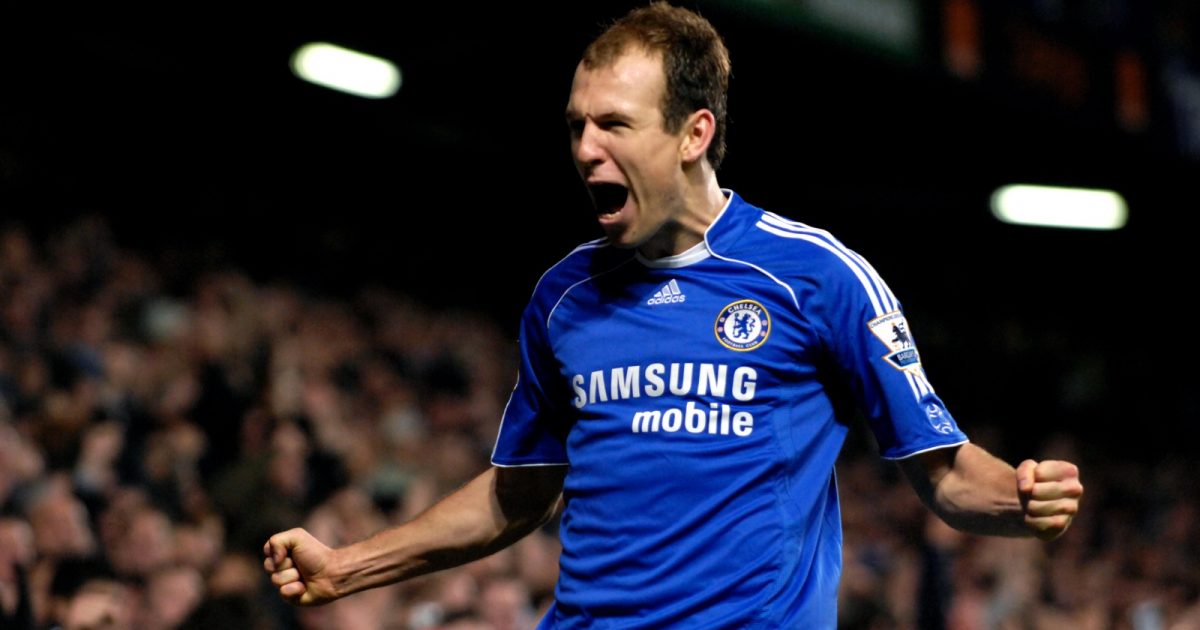 Chelsea v Wigan Athletic - Stamford Bridge. Chelsea's Arjen Robben celebrates his sides third goal of the game