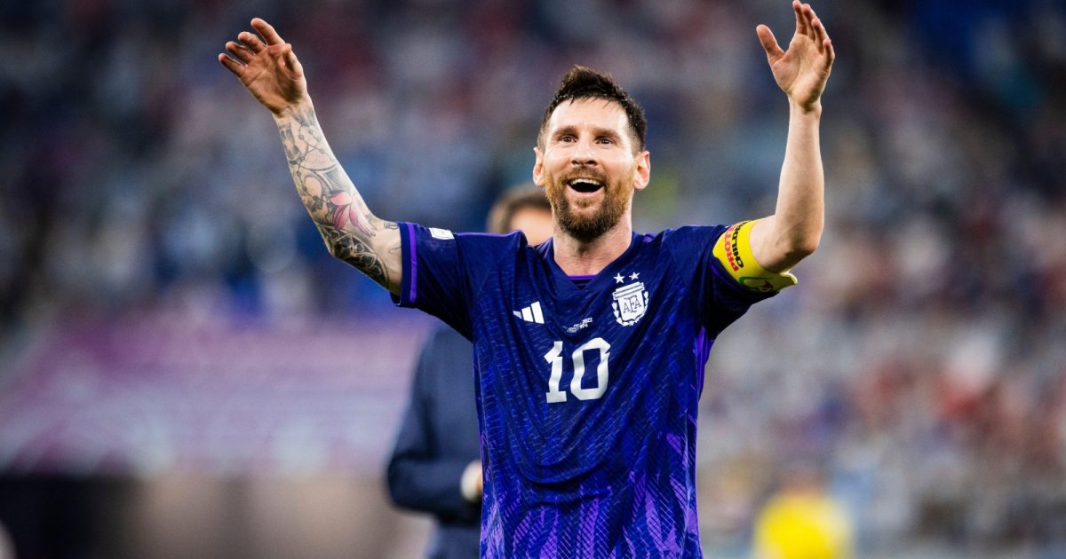 Lionel Messi celebrates after Argentina's World Cup win over Poland at Stadium 974, Doha, Qatar, November 2022.