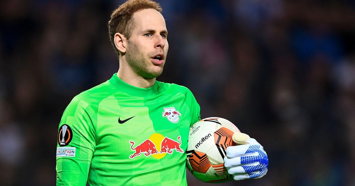 Peter Gulacsi of RB Leipzig holds the ball during the UEFA Europa League quarter final second leg football match between Atalanta BC and RB Leipzig