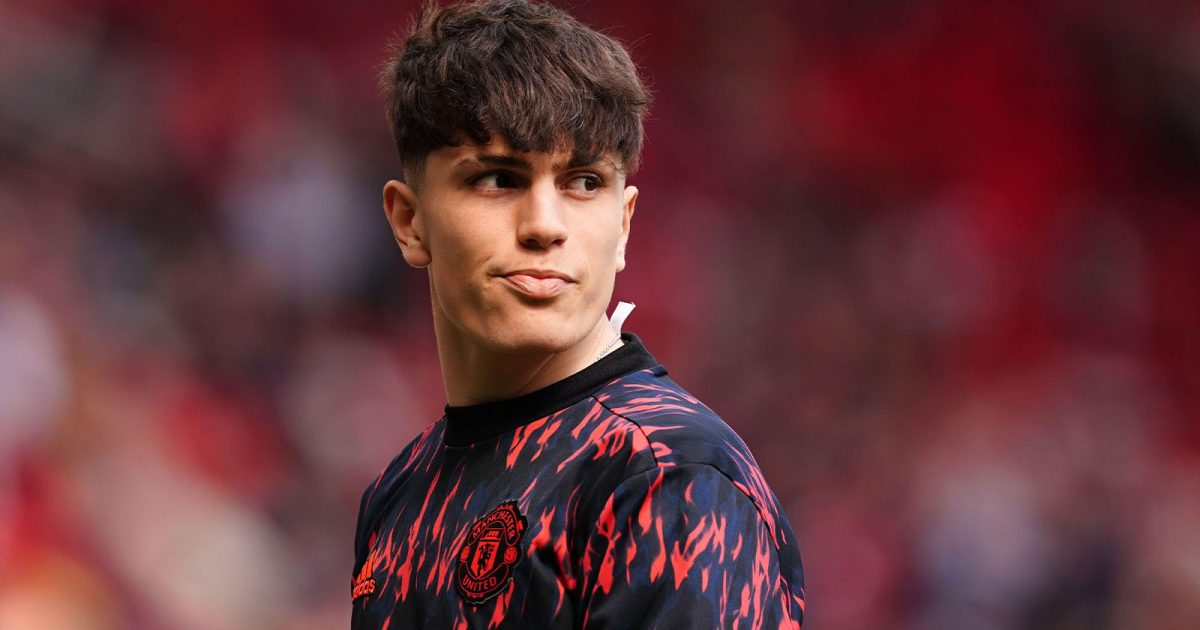 Manchester United's Alejandro Garnacho warming up before the Premier League match at Old Trafford