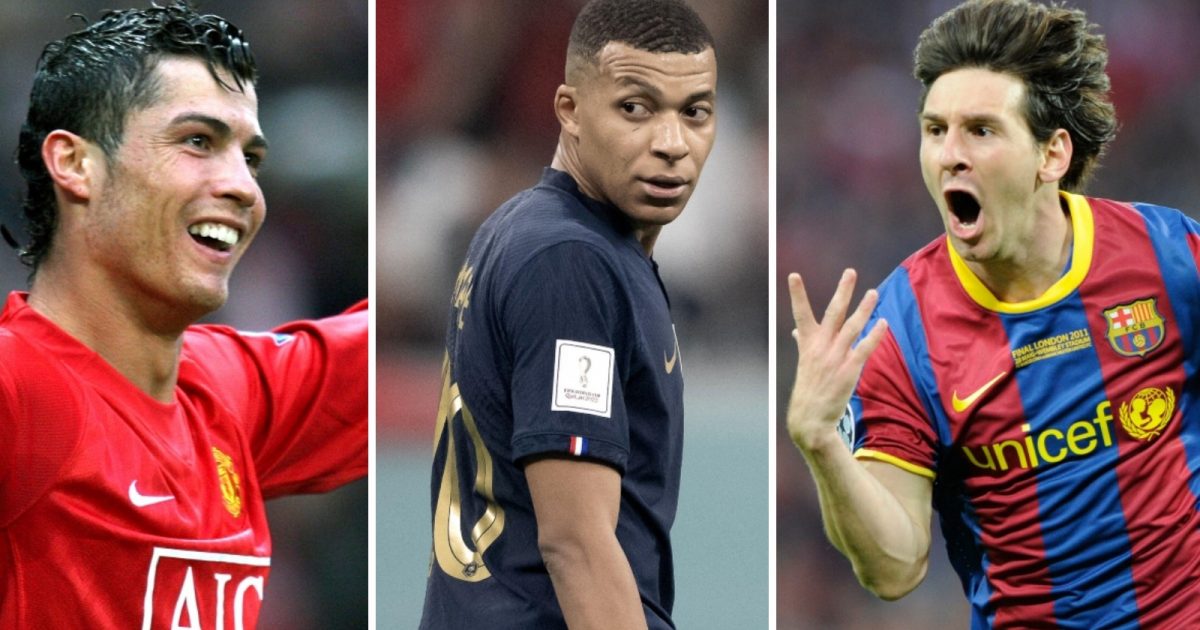Cristiano Ronaldo (Manchester United, 2008), Kylian Mbappe (France, 2022), Lionel Messi (Barcelona (2011) - all aged 23 years old at the time