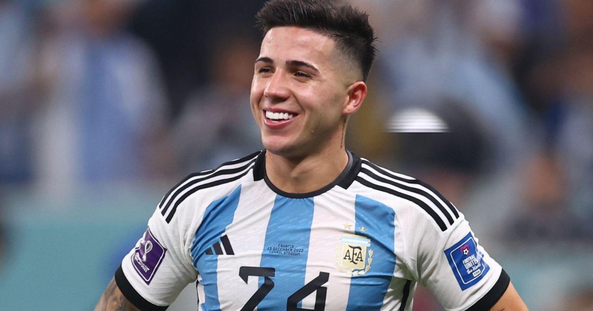 Doha, Qatar, 13th December 2022. Enzo Fernandez of Argentina enjoys the win during the FIFA World Cup 2022 match at Lusail Stadium, Doha.