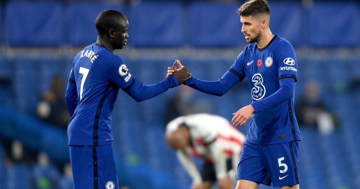 Chelsea's N'Golo Kante (left) and teammate Jorginho shake hands at the end of the Premier League match at Stamford Bridge, London.