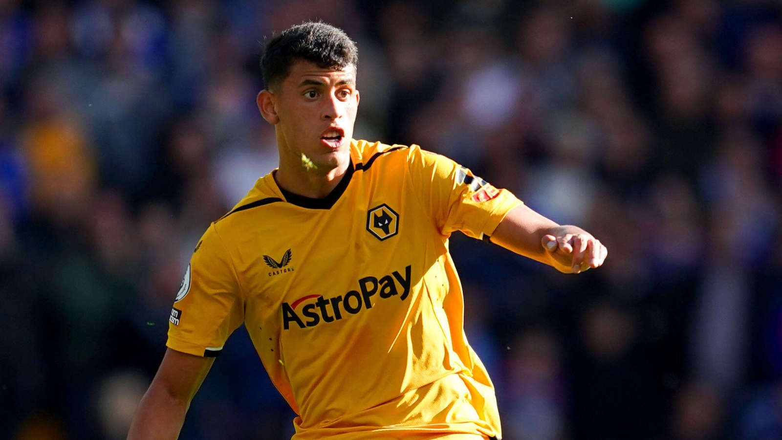 Matheus Nunes during the Premier League match between Wolverhampton Wanderers and Leicester City at Molineux, Wolverhampton, October 2022.