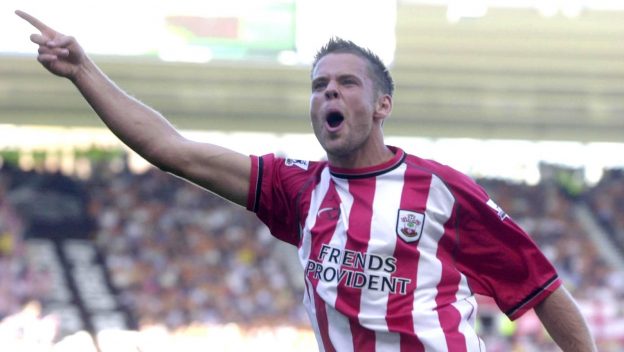 This prolific Southampton striker celebrates scoring for the club in September 2003.