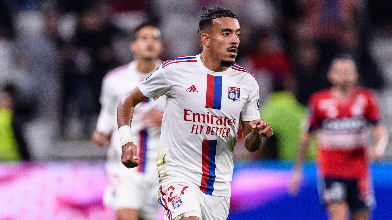 Chelsea transfer target Malo Gusto of Lyon runs in the field during the Ligue 1 match between Olympique Lyonnais and LOSC Lille at Groupama Stadium on October 30, 2022 in Lyon, France.