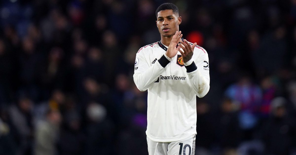 Marcus Rashford applauds the fans after the Premier League match between Crystal Palace and Manchester United at Selhurst Park, London, January 2023.