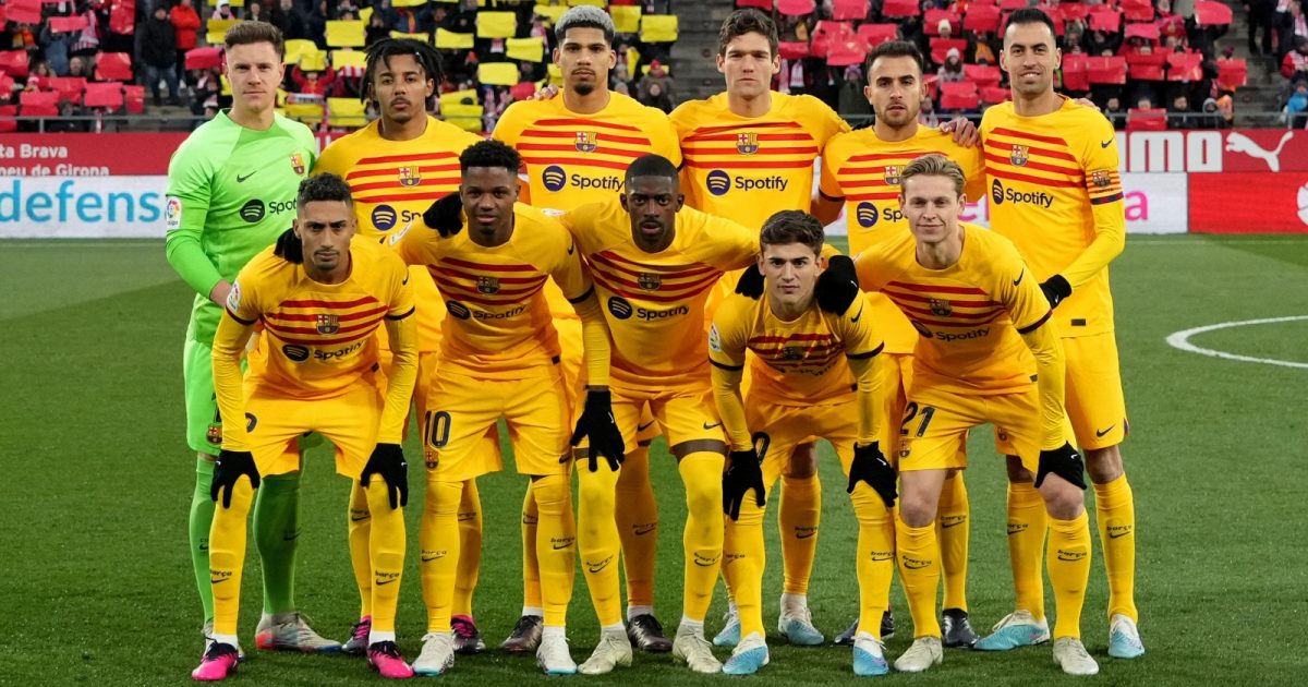 FC Barcelona team group during the La Liga match between Girona FC and FC Barcelona played at Montilivi Stadium on January 28, 2023 in Girona, Spain.