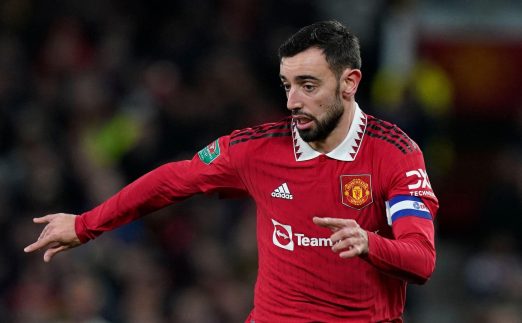 Manchester, England, 1st February 2023. Bruno Fernandes of Manchester United during the Carabao Cup match at Old Trafford, Manchester.