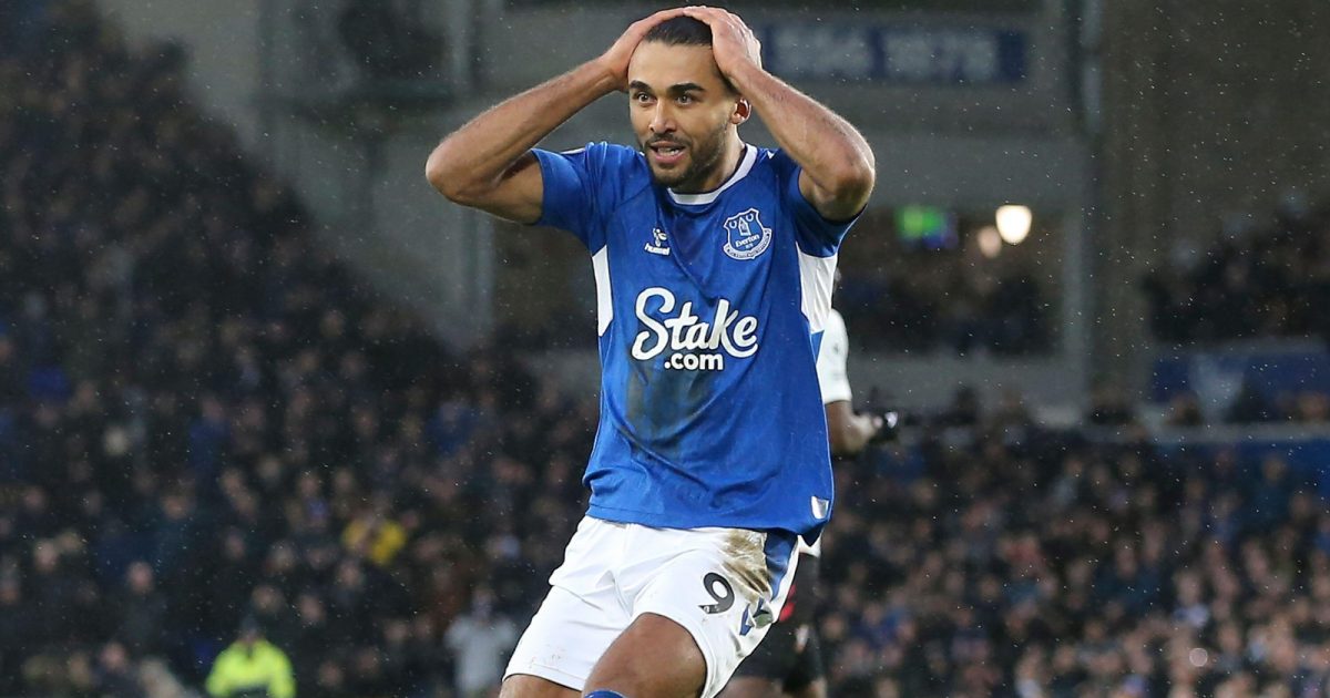 Dominic Calvert-Lewin reacts after missing a chance for Everton against Southampton during their Premier League match at Goodison Park, Liverpool, January 2023.